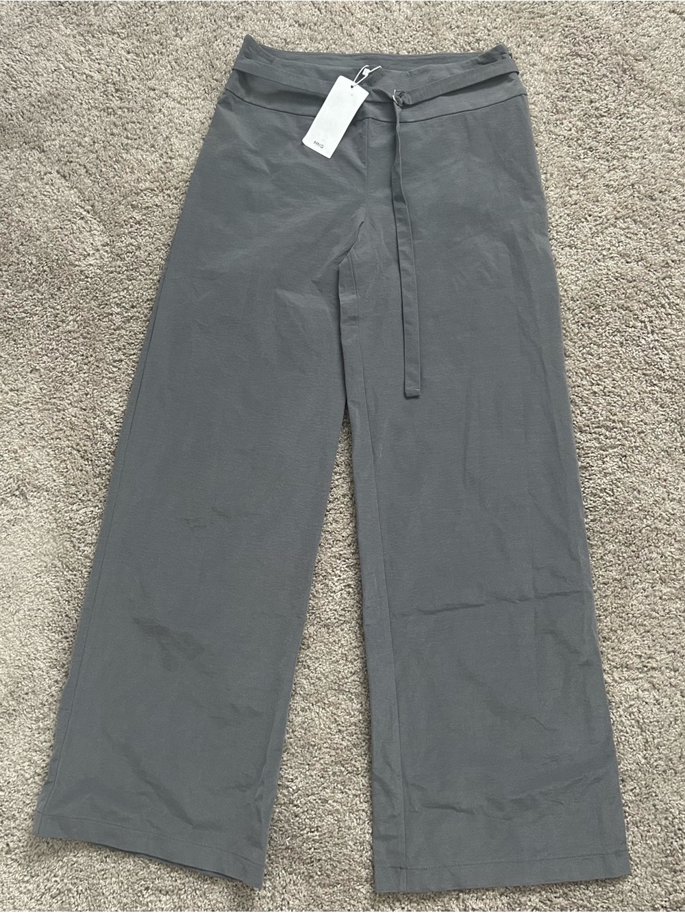 Mango Women’s Gray Wide Leg Pants D-Ring Belt Waist Size XS
